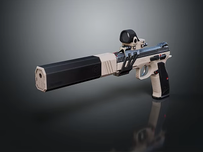 Modern Tactical Gun With Scope Beige Black Detailed Design Features 3d model