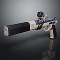 Modern Tactical Gun With Scope Beige Black Detailed Design Features 3d model