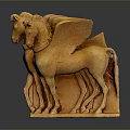 Artistic Carved Two Winged Horses Wooden Sculpture With Intricate Details And Base