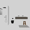Modern Bathroom Interior With Glass Shower Partition Vanity Faucets Toilet And Stool