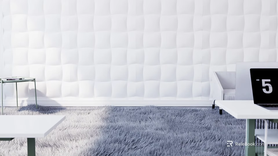 White Cubic Textured Sofa Accent Wall In Modern Minimalist Room 3d model 