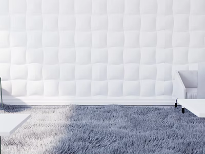 White Cubic Textured Sofa Accent Wall In Modern Minimalist Room 3d model