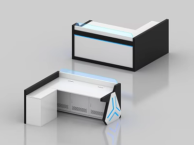 Modern Office Desk Design With Black White Color And Blue Accent Stripes For Reception Area 3d model