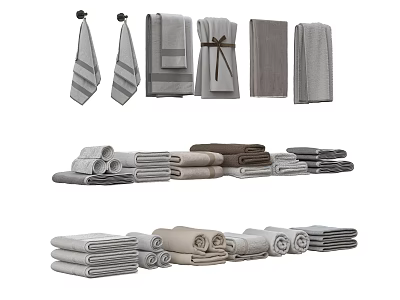 Soft Absorbent Bathroom Towel Set With Neutral Colors Folded And Hanging Towels 3d model