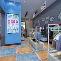 Modern Retail Store Interior With Shelves Products Blue Walls And Tile Floor