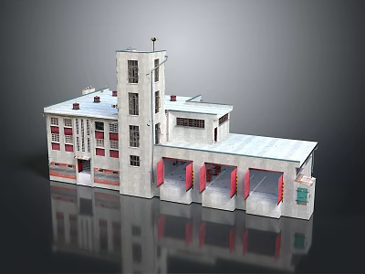 Modern Industrial Park With Multi storey Building Red Accents And White Roof Design 3d model