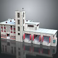Modern Industrial Park With Multi storey Building Red Accents And White Roof Design