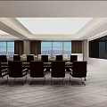 Spacious Modern Conference Room With Glass Windows Long Wooden Table Leather Chairs And TV Screen