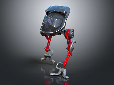 Black Shell Robotic Character Design With Red Mechanical Legs Silver Joints And Claw Feet 3d model