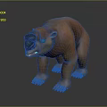 Brown large animal in standing posture with prominent facial features and sharp claws
