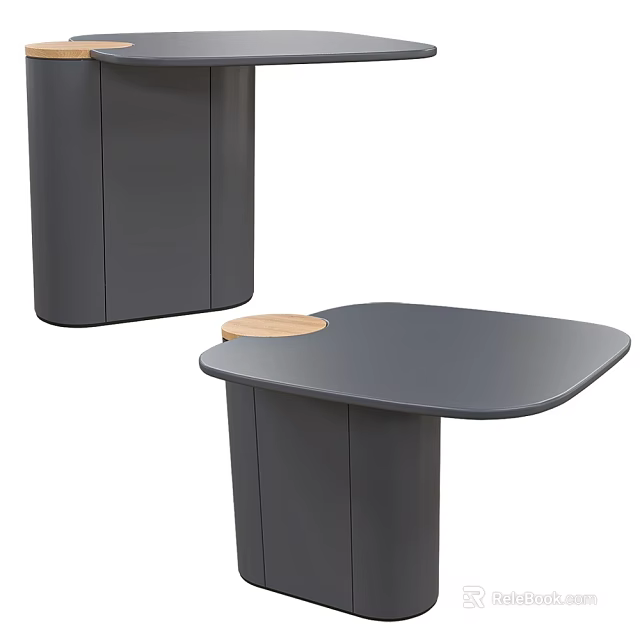 Modern Gray Side Table With Sleek Design And Round Wooden Top 3d model