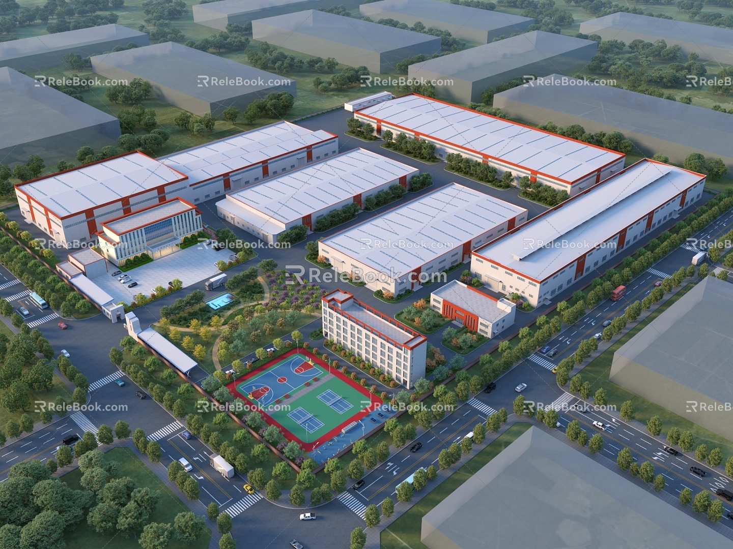 Modern Factory Building Bird's-eye View Industrial Park Factory Building Factory Logistics Park Warehouse Office Building 3d model