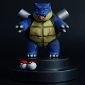 Blue Turtle Figure With Cannon Front And Back Views On Base Red White Eye Pattern 3d model
