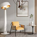 Modern Interior With Yellow Accent Chairs Round Side Table And Floor Lamp