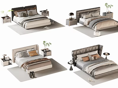 Modern Double Bed Designs With Bedside Tables Lamps Pillows And Plants 3d model