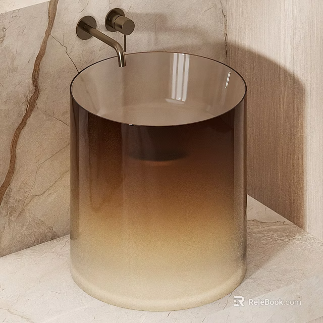 Modern Gradient Color Glass Wash Basin With Sleek Design And Marble Backdrop 3d model 