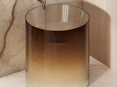 Modern Gradient Color Glass Wash Basin With Sleek Design And Marble Backdrop 3d model
