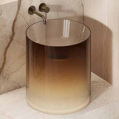 Modern Gradient Color Glass Wash Basin With Sleek Design And Marble Backdrop 3d model