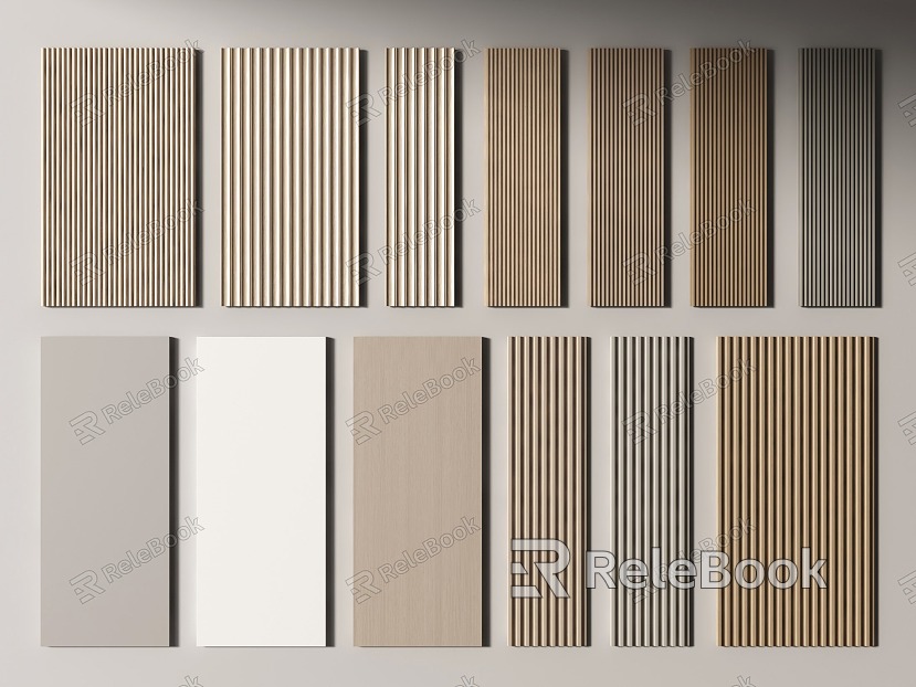 Modern wall panel Grille panel Wood veneer wall panel Background panel Decorative panel model