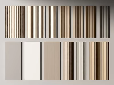 Different Styles Of Modern Wall Panels With Wooden And Neutral Color Vertical Stripes 3d model