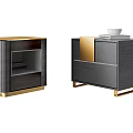 Modern Nightstands Featuring Wooden Design Gold Accents Storage Drawers And Open Shelves