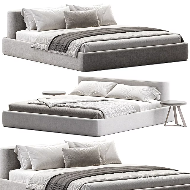 Modern Double Bed Design With Upholstered Headboard Soft Linens And Side Tables 3d model 
