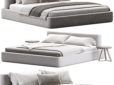 Modern Double Bed Design With Upholstered Headboard Soft Linens And Side Tables 3d model