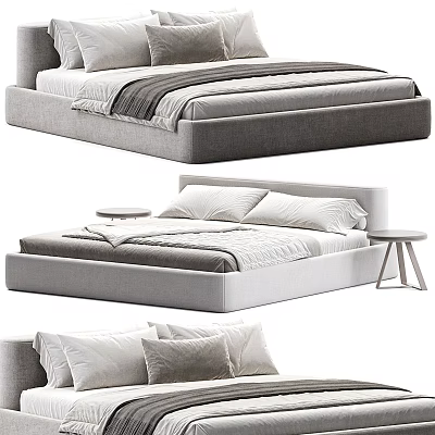 Modern Double Bed Design With Upholstered Headboard Soft Linens And Side Tables 3d model