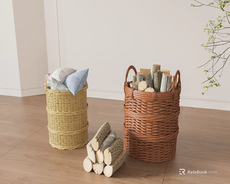 Wicker Storage Baskets For Living Room Organization 3d model