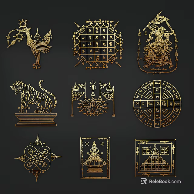 Golden Traditional Wall Decor With Intricate Cultural Patterns And Artistic Designs 3d model 