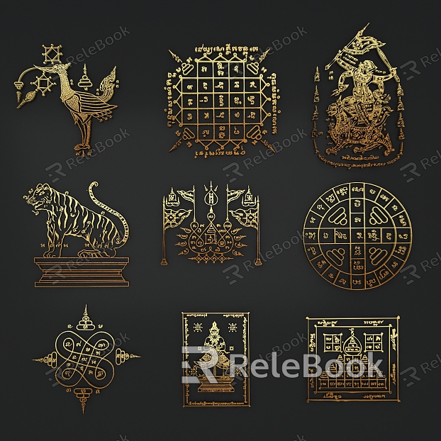 Thailand Thai Elements Elephant Tiger Character Pattern Texture Decorative Pattern model