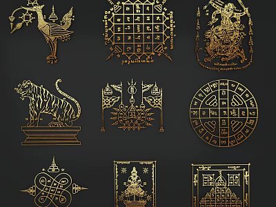 Golden Traditional Wall Decor With Intricate Cultural Patterns And Artistic Designs 3d model