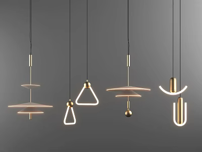 Modern Pendant Lights With Various Geometric Shapes And Gold White Finish For Contemporary Home Decor 3d model