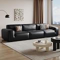 Modern three-seat sofa large black cow sofa 3d model