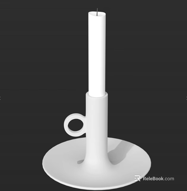 White Candle Lamp With Slim Pole Round Base And Ring Shaped Handle Design 3d model