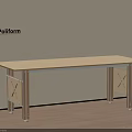 Modern Poliform Desk With Light Wooden Top And Metal Cross Legs