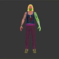 Man With Black Tank Top Red Graphic Brown Pants And Mechanical Arm 3D Character Render
