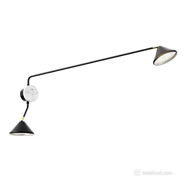 Modern Black Wall Lamp With Long Arm Dual Lamp Heads And Elegant Design 3d model 