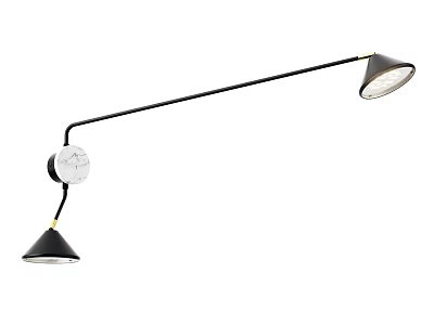 Modern Black Wall Lamp With Long Arm Dual Lamp Heads And Elegant Design 3d model