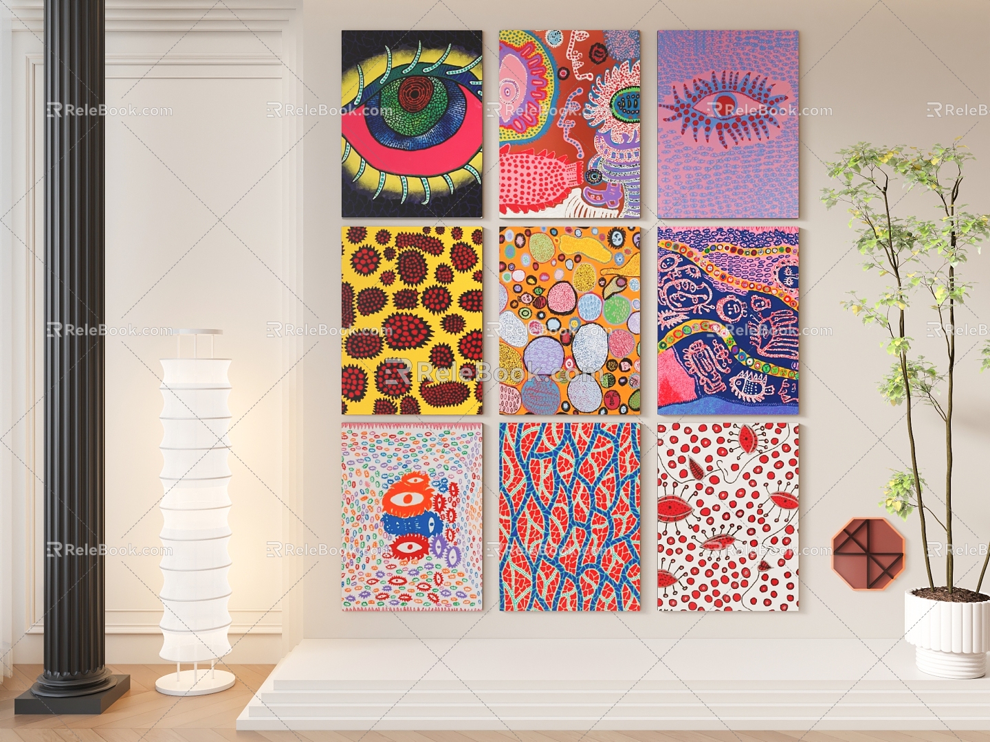 Decorative Painting Kusama Yayoi Hanging Painting Art Hanging Painting Abstract Hanging Painting Trend Art Hanging Painting Cartoon Hanging Painting 3d model