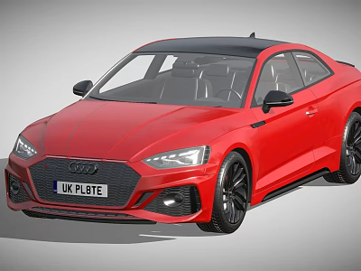 Red Sporty Two Door Coupe With Black Roof UK License Plate And Black Wheels 3d model