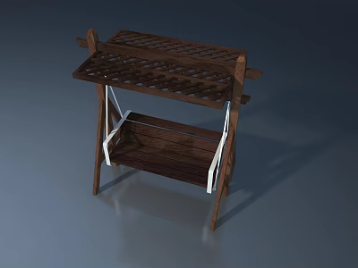 Wooden Swing Door With Lattice Top Design And White Hardware Accents 3d model