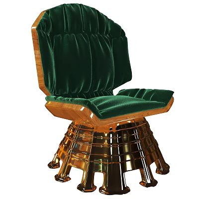 Luxurious Green Velvet Single Sofa With Wooden Armrests And Gold Metal Base 3d model
