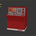 Red Industrial Control Console With Yellow Screen Gray Buttons Black Knob And White Base 3d model