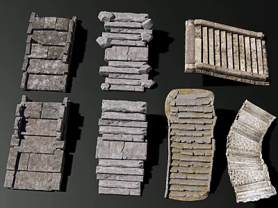 Diverse Stone Step Landscape Designs With Curved Straight And Stacked Patterns 3d model