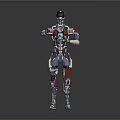 Mechanical Robot Character With Red Silver Body And Black Head Standing Pose