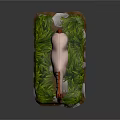 3D Model White And Brown Horse Standing on Base With Green Grass And White Rocks