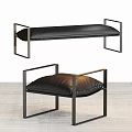 Modern Black Metal Frame Stool and Bench with Beige Fabric Cushion for Home Decor