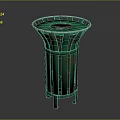 Green Metal Trash Can With Striped Design Round Top And Support Legs Structure