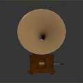 Vintage Phonograph With Ornate Brass Horn And Wooden Base Design